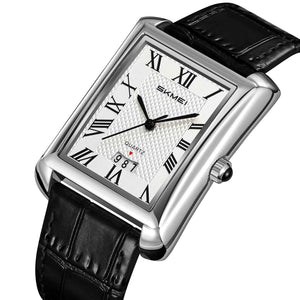 SKMEI 2575 Elegant Rectangle Leather Watch - Silver/Black