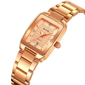 SKMEI 2578 Elegant Golden Ladies Steel Watch - RoseGold