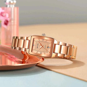SKMEI 2578 Elegant Golden Ladies Steel Watch - RoseGold
