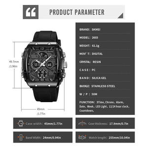 SKMEI 2603 Premium Multi-Time Digital Sports Watch - Black