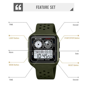 SKMEI 2688 Stylish Square Digital Sports Watch - ArmyGreen