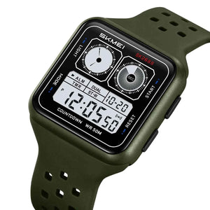 SKMEI 2688 Stylish Square Digital Sports Watch - ArmyGreen