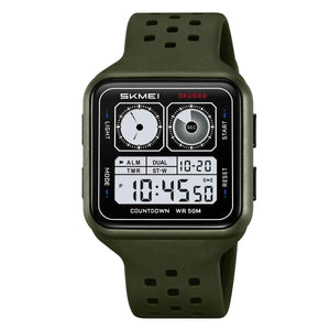 SKMEI 2688 Stylish Square Digital Sports Watch - ArmyGreen