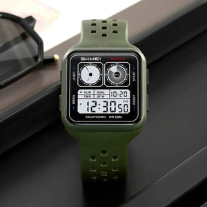 SKMEI 2688 Stylish Square Digital Sports Watch - ArmyGreen