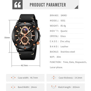 SKMEI - 9351 - High Quality Luxury Watch - black/black image 5