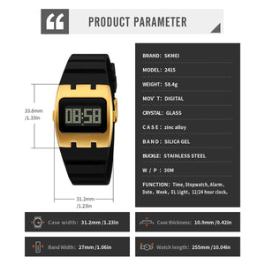 SKMEI 2415 Compact Digital Silicone Strap Watch - Gold image 3
