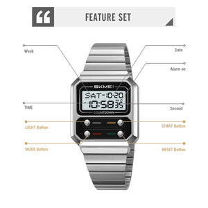 SKMEI 2448 Vintage Square Digital Stainless Steel Watch - silver-white image 4