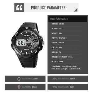 SKMEI - 1761 - Analog Digital Sports LED Stopwatch - black/white image 6