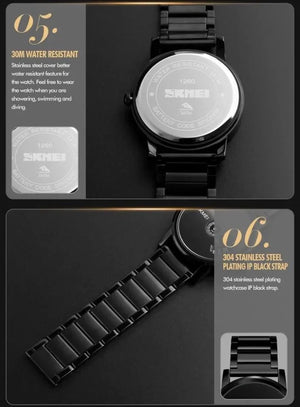 Skmei - 1260 - Waterproof Business Watch For Men - Black/Black-Steel image 5