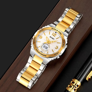 Skmei – 2310 – Digital World Time Analog Watch – Silver/Gold image 2