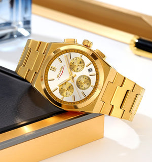 SKMEI - 9371 - Premium Quartz Chronograph Watch - Gold/Silver image 3