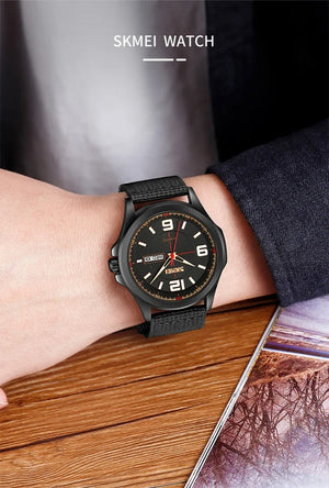 SKMEI - 9315 - Casual Nylon Strap Men’s Watch - black/black image 2