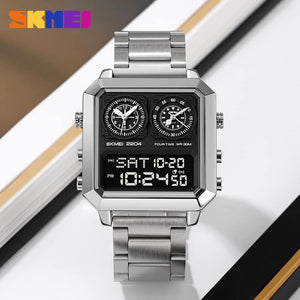 Skmei - 2204 - Digital Luminous 4 Time Square - Silver/Black image 1