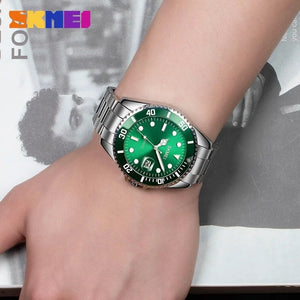 SKMEI - 1779 - Casual Quartz Luxury Full Steel Waterproof watch - silver/green image 3