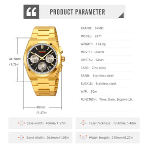 SKMEI - 9371 - Premium Quartz Chronograph Watch - Gold/Black image 3