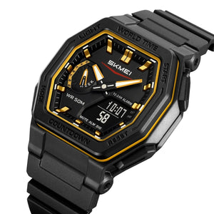 SKMEI - 2438 - Dual Sports Watch Multiple Time Zone - Black/Gold image 0