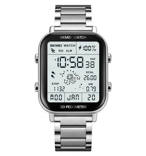 Skmei - 1888 - Digital Dial Step Count Pedometer Stainless Steel Watch - Silver image 1