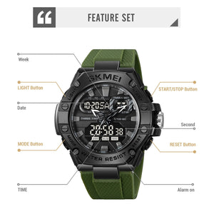 Skmei - 2221 - Tactical Force Dual Display Watch - Army Green image 3