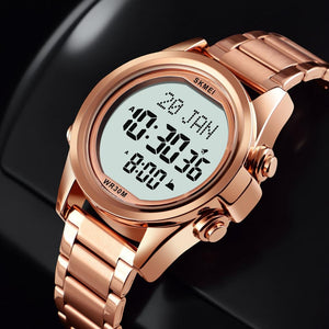 SKMEI - 1667 - Qibla Azan Time Reminder Prayer Watch - Rose gold/white image 1