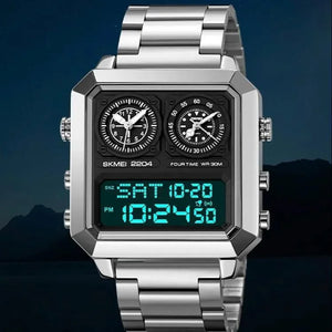 Skmei - 2204 - Digital Luminous 4 Time Square - Silver/White image 4