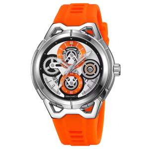 SKMEI - 9349 - Silicone Quartz Luxury Watch - Silver/Orange image 4