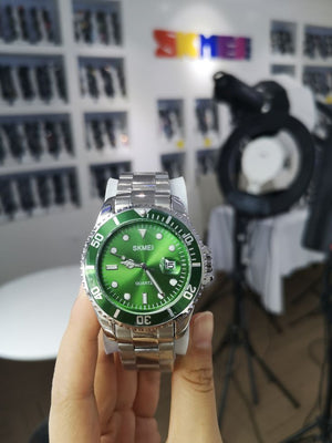 SKMEI - 1779 - Casual Quartz Luxury Full Steel Waterproof watch - silver/green image 4