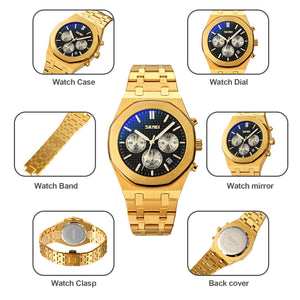 SKMEI - 9296 - Analog Stainless Steel Chronograph Quartz Watch - gold black image 5
