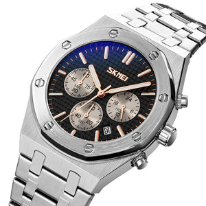 SKMEI - 9296 - Analog Stainless Steel Chronograph Quartz Watch - silver black image 1