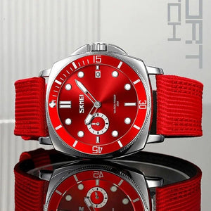 SKMEI 9328 Analog Quartz Nylon Strap Casual Watch - red image 1