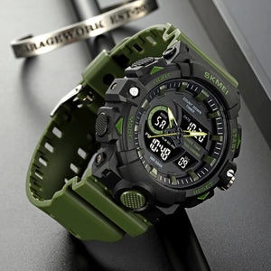 SKMEI 2225 Military Style 3 Time Zone Sports Watch - armygreen image 1
