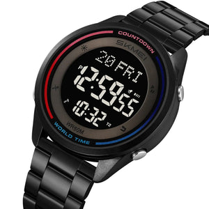 SKMEI 2412 Digital Countdown World Time Sports Watch - black/steel image 0