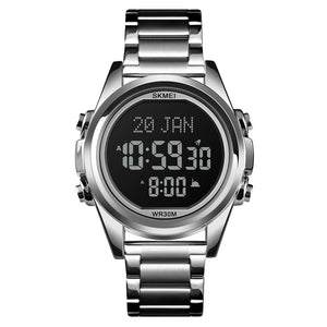SKMEI - 1667 - Qibla Azan Time Reminder Prayer Watch - silver/black image 0