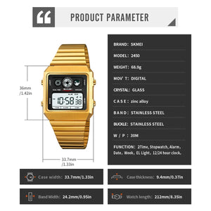 SKMEI - 2450 - Classic Retro Digital Watch - Gold image 4