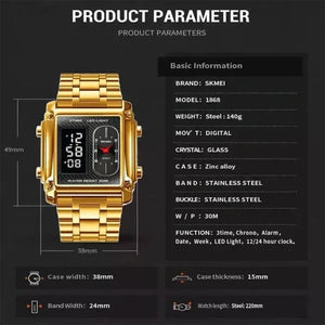 Skmei - 1868 (Chain) - Digital LED Luminous Waterproof - Golden-Steel image 3