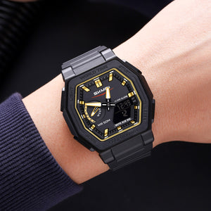 SKMEI - 2438 - Dual Sports Watch Multiple Time Zone - Black/Gold image 2