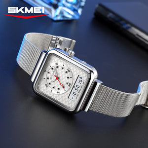 SKMEI - 2466 - Dual Display Time Quartz Watch - Silver image 1