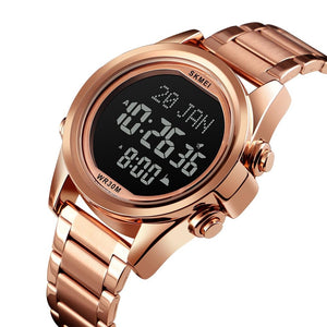 SKMEI - 1667 - Qibla Azan Time Reminder Prayer Watch - Rose gold/black image 1