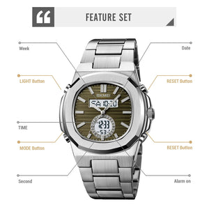 Skmei - 2279 - Dual Time Stainless Steel Watch - silver/green image 4