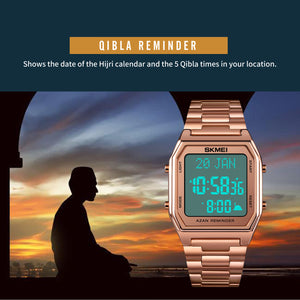 SKMEI - 1763 - Qibla Azan Time Reminder Prayer Watch - rose gold/black image 3