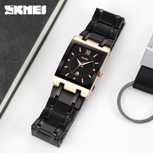 SKMEI 9263 Square Analog Quartz Watch - rosegold/black/black image 1