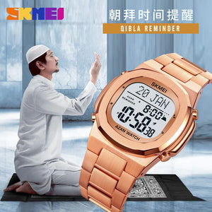 SKMEI - 2036 - Qibla Azan Time Reminder Prayer Watch - Rosegold/white image 1