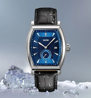 Skmei- 9306 - Leather Strap Quartz Alloy case Downsecond - silver blue image 0