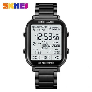 Skmei - 1888 - Digital Dial Step Count Pedometer Stainless Steel Watch - Black image 5