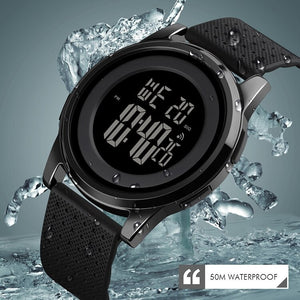 SKMEI - 1502 - Digital Thin Dial Waterproof Wrist Watch - black/black image 0