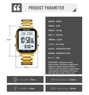 SKMEI - 2135 - Qibla Azan Time Reminder Prayer Watch - gold image 7
