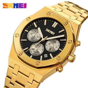 SKMEI - 9296 - Analog Stainless Steel Chronograph Quartz Watch - gold black image 1