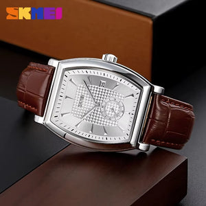 Skmei- 9306 - Leather Strap Quartz Alloy case Downsecond - silver/silver image 0