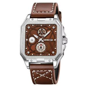 SKMEI - 9330 - Premium Down Second Square Dial Watch - silver/brown image 0