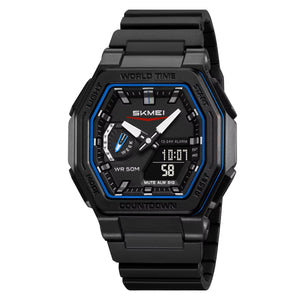 SKMEI - 2438 - Dual Sports Watch Multiple Time Zone - Black/Blue image 1