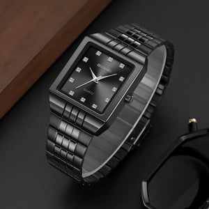 SKMEI 2619 Square Analog Diamond Dial Watch - black/black image 3